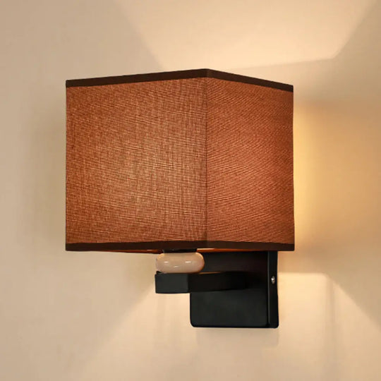 Modern Rectangle Fabric Wall Lamp With Faux Jade Decor - Flaxen/White/Beige 1-Bulb Fixture Coffee