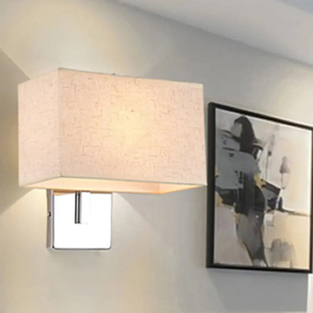 Modern Rectangle Wall Mounted Lamp | Fabric Shade 1 Bulb Living Room Sconce Light