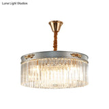 Modern Rectangular Drum Chandelier Light - Crystal 3/4 Lights Dining Room Hanging Pendant