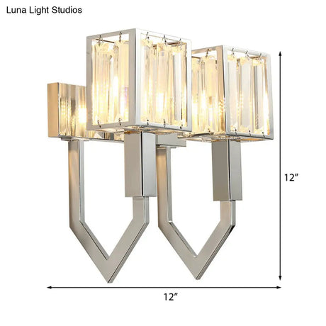 Modern Rectangular Wall Sconce - Chrome Finish With Clear Crystal Accent