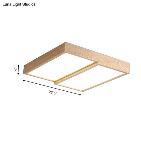 Modern Rectangular Wooden Flush Mount Ceiling Lamp - 2 - Light Warm/White Option Wide Sizes