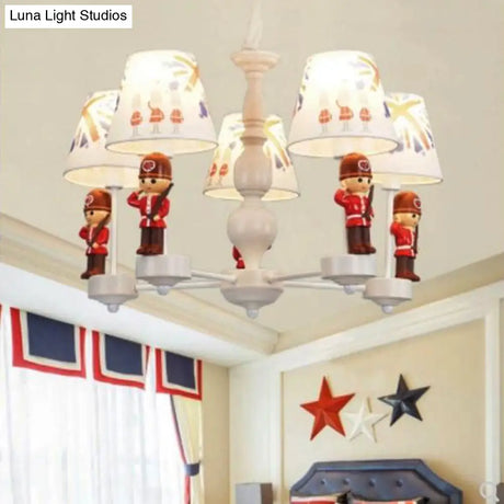 Modern Red And White Chandelier With Fabric Shade - Dining Room Soldier Hanging Lamp