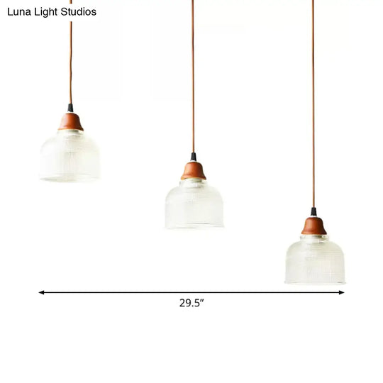 Modern Red Brown Glass Island Pendant Light - 3 Prismatic Heads Conical/Round Suspension