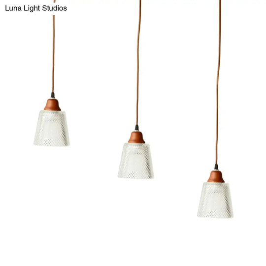 Modern Red Brown Glass Island Pendant Light - 3 Prismatic Heads Conical/Round Suspension