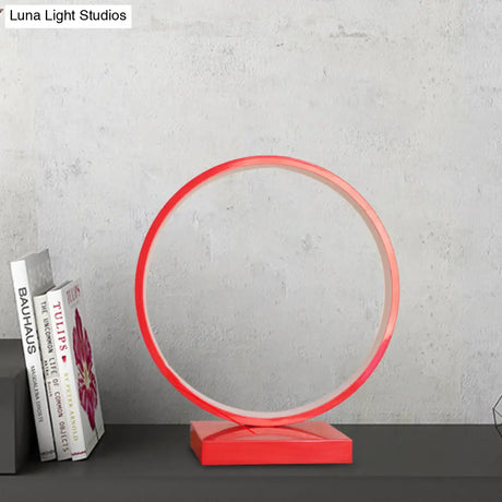 Modern Red/Pink Aluminum Circle Ring Table Light - Plug In Led Nightstand Lamp With Adjustable
