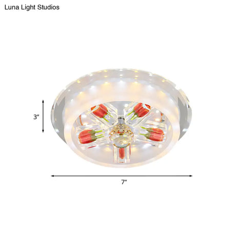 Modern Red Rose Cake Led Flush Mount Light With Crystal Shade - Frosted Glass Ceiling Fixture For