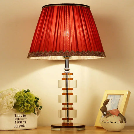 Modern Red Table Lamp With Clear Crystal Accent - Perfect For Your Living Room Nightstand