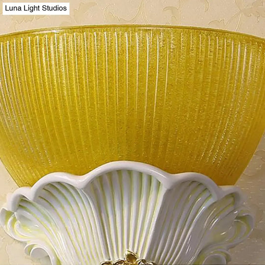 Modern Resin Angel Sconce Light Indoor Wall Mount Beige/Gold/White Finish With Yellow Glass Bowl