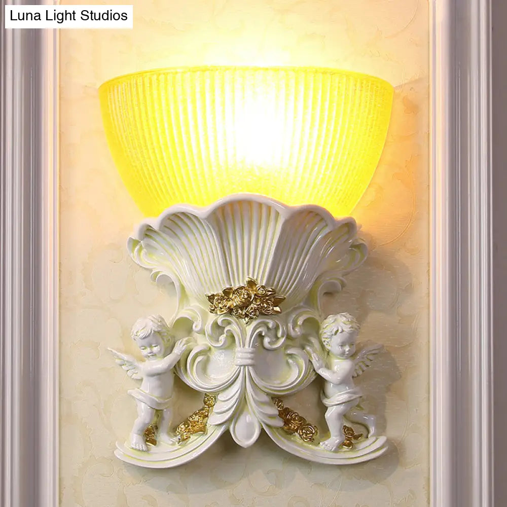 Modern Resin Angel Sconce Light Indoor Wall Mount Beige/Gold/White Finish With Yellow Glass Bowl