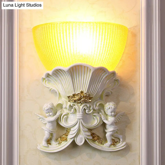 Modern Resin Angel Sconce Light Indoor Wall Mount Beige/Gold/White Finish With Yellow Glass Bowl