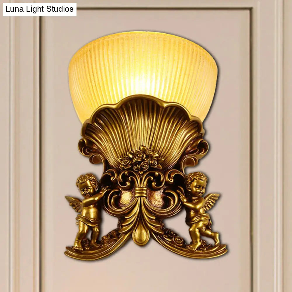Modern Resin Angel Sconce Light Indoor Wall Mount Beige/Gold/White Finish With Yellow Glass Bowl