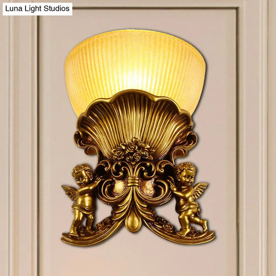 Modern Resin Angel Sconce Light Indoor Wall Mount Beige/Gold/White Finish With Yellow Glass Bowl