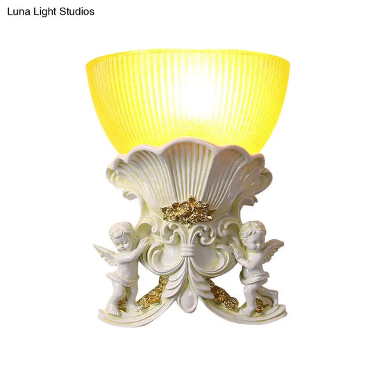 Modern Resin Angel Sconce Light Indoor Wall Mount Beige/Gold/White Finish With Yellow Glass Bowl