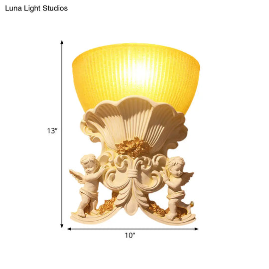 Modern Resin Angel Sconce Light Indoor Wall Mount Beige/Gold/White Finish With Yellow Glass Bowl