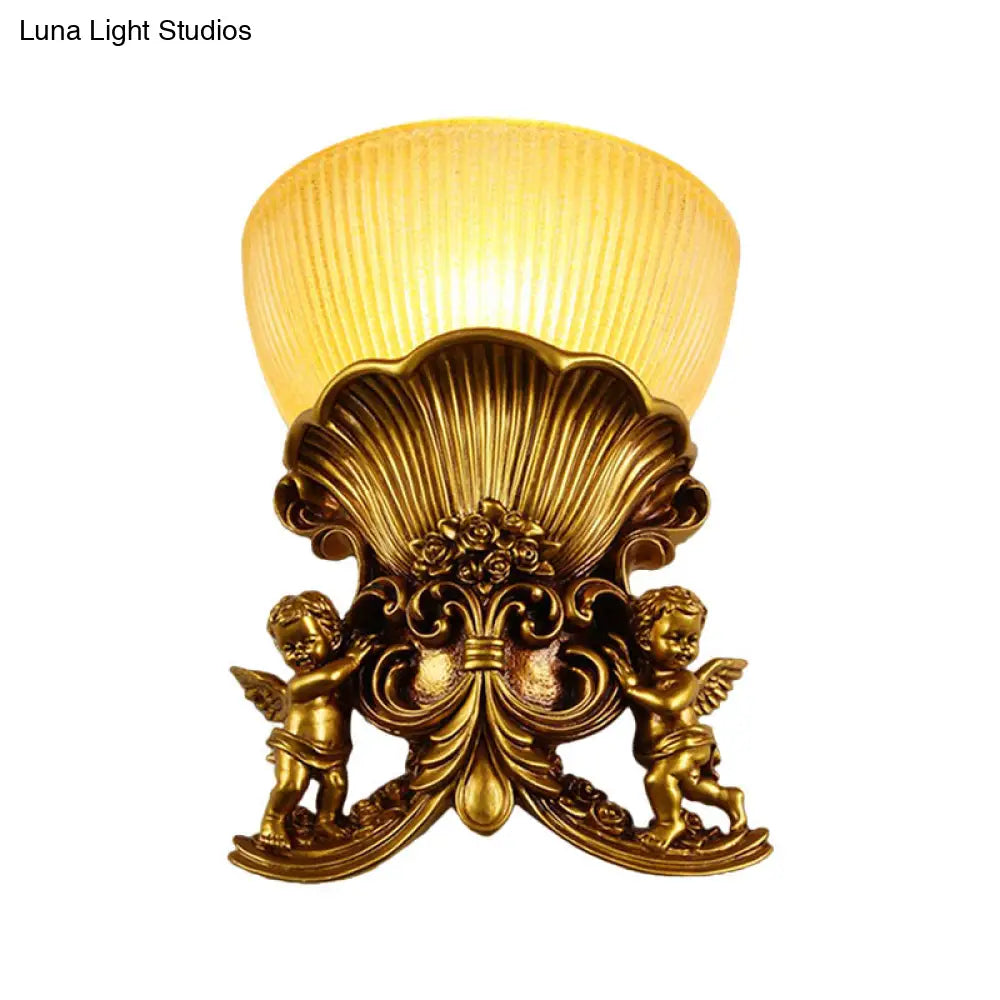 Modern Resin Angel Sconce Light Indoor Wall Mount Beige/Gold/White Finish With Yellow Glass Bowl