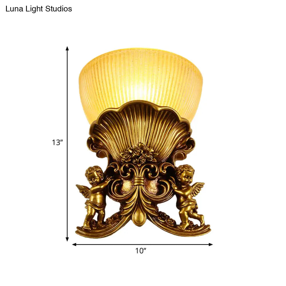 Modern Resin Angel Sconce Light Indoor Wall Mount Beige/Gold/White Finish With Yellow Glass Bowl