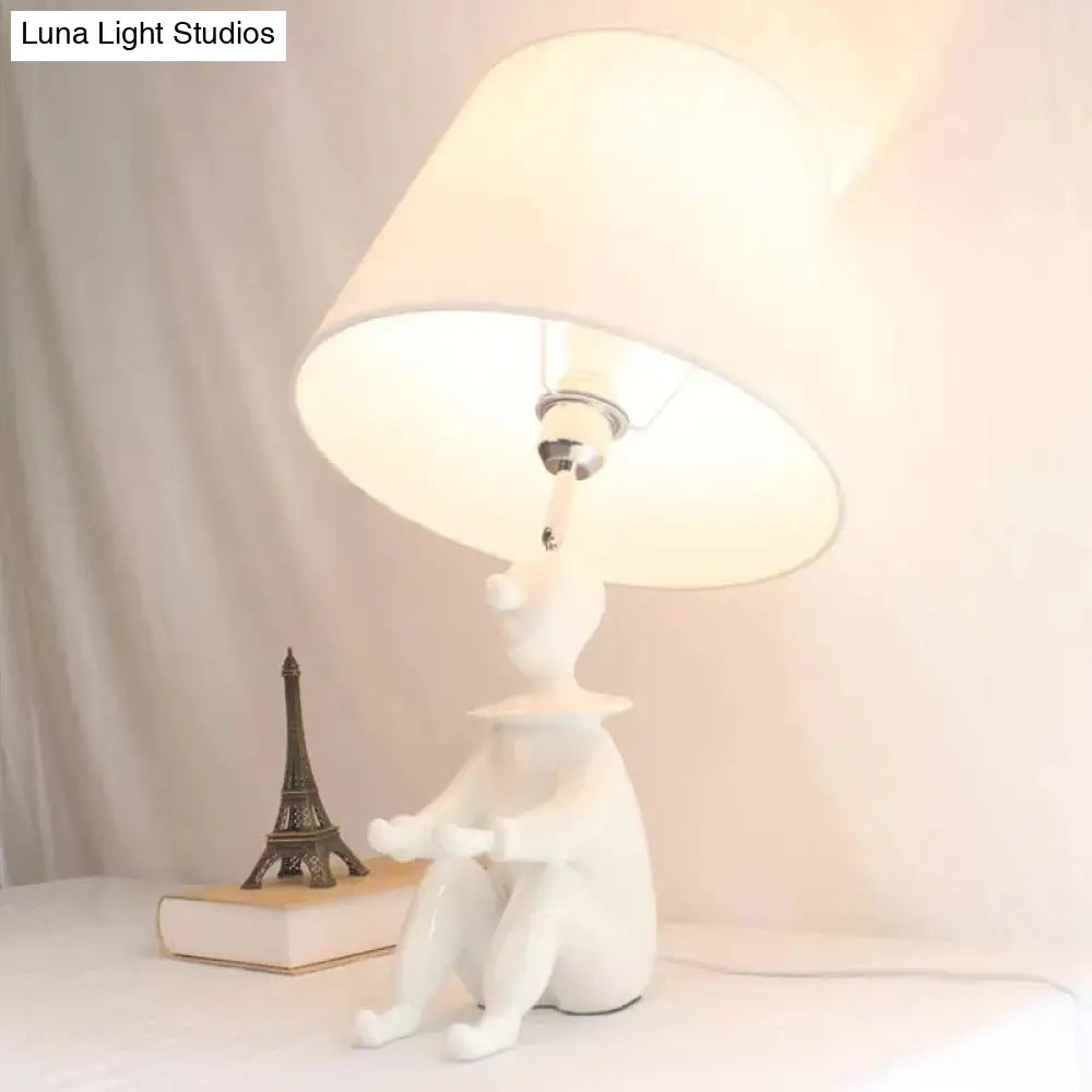 Modern Resin Sitting People Desk Lamp With Tapered Shade - 1 Bulb Light For Kitchen White