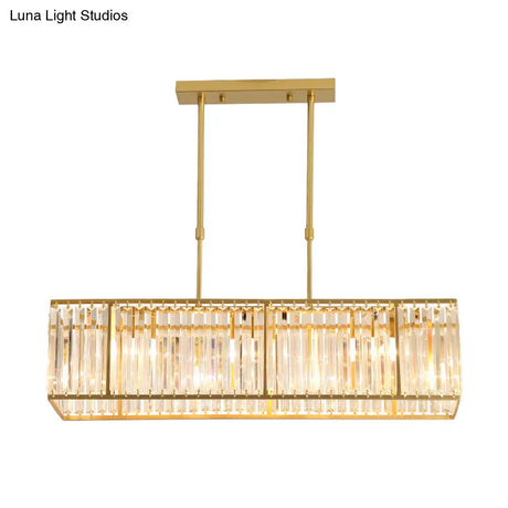 Modern Restaurant Pendant Lamp: 3/4-Bulb Hanging Island Light With Crystal Rectangle Shade In