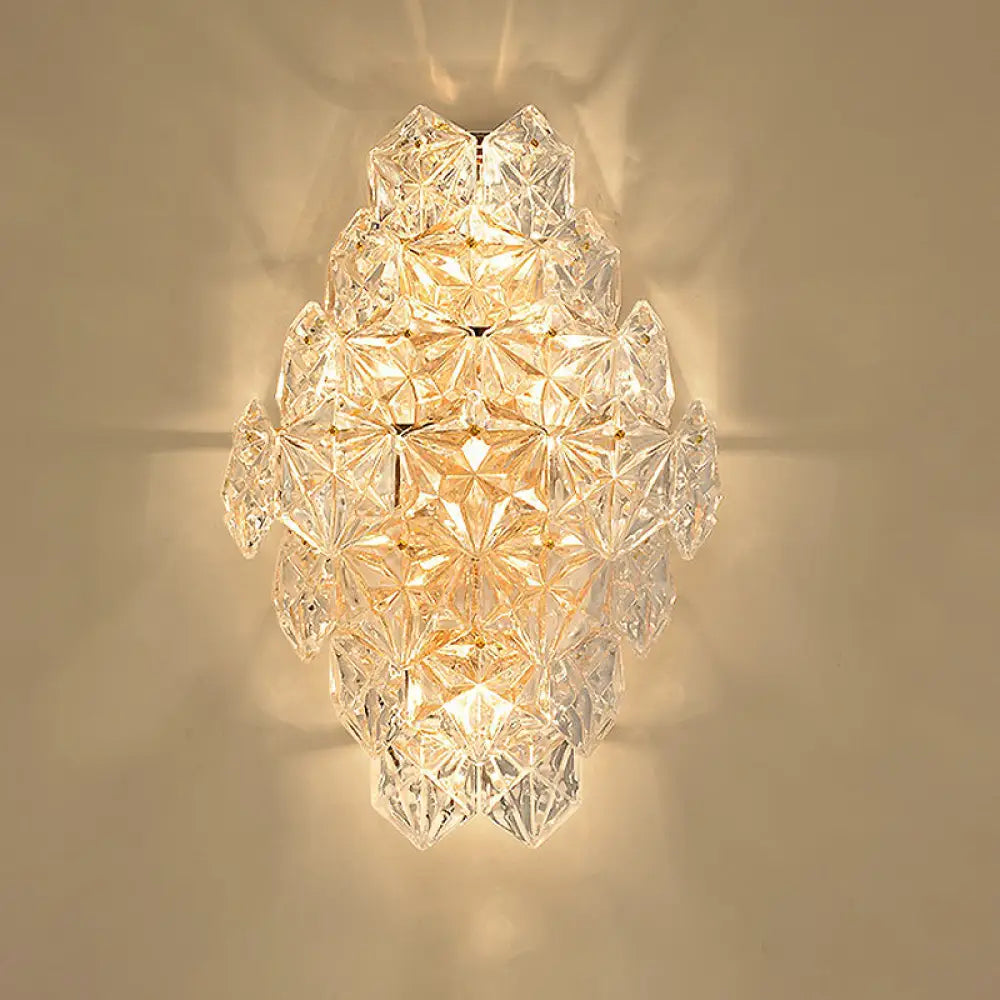 Modern Rhombus Clear Crystal 4-Light Sconce: Stylish Flush Wall Mounted Lamp