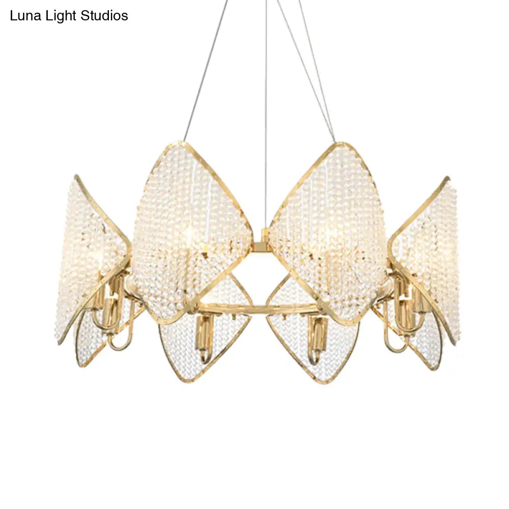 Modern Rhombus Crystal Chandelier - 8 Heads Gold Finish Suspension Pendant