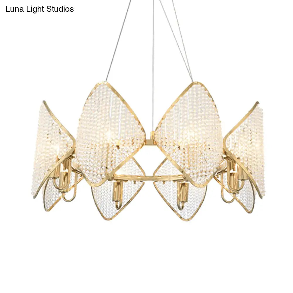 Modernist Gold Finish Rhombus Crystal Chandelier - 8 Head Loop Suspension Pendant