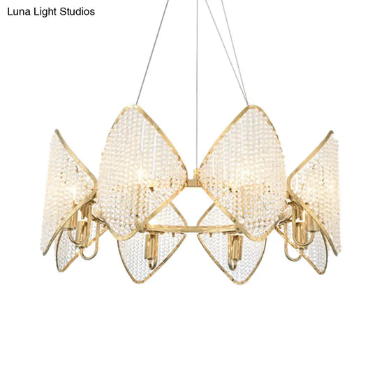 Modernist Gold Finish Rhombus Crystal Chandelier - 8 Head Loop Suspension Pendant