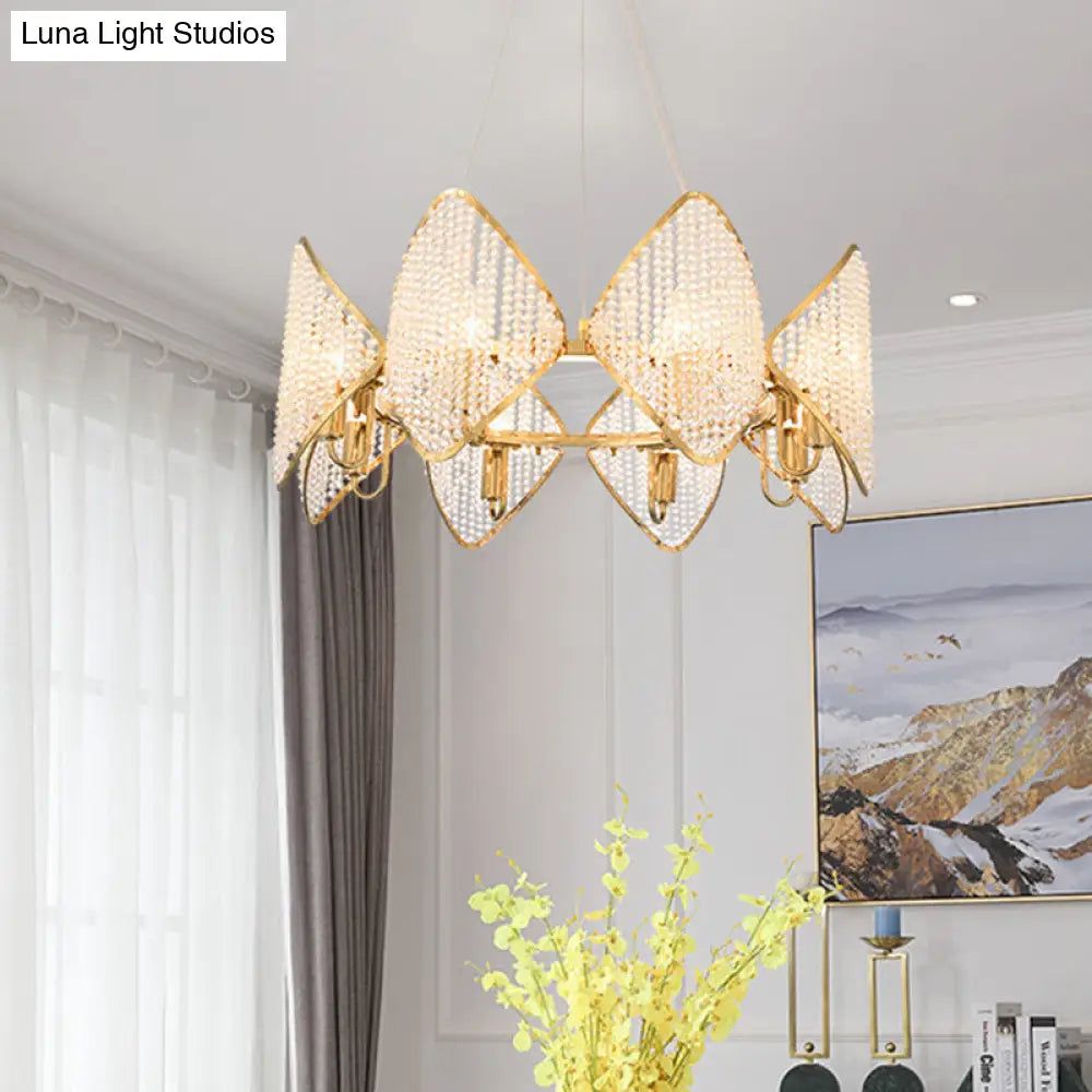 Modernist Gold Finish Rhombus Crystal Chandelier - 8 Head Loop Suspension Pendant