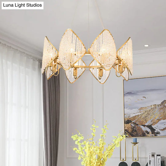 Modernist Gold Finish Rhombus Crystal Chandelier - 8 Head Loop Suspension Pendant