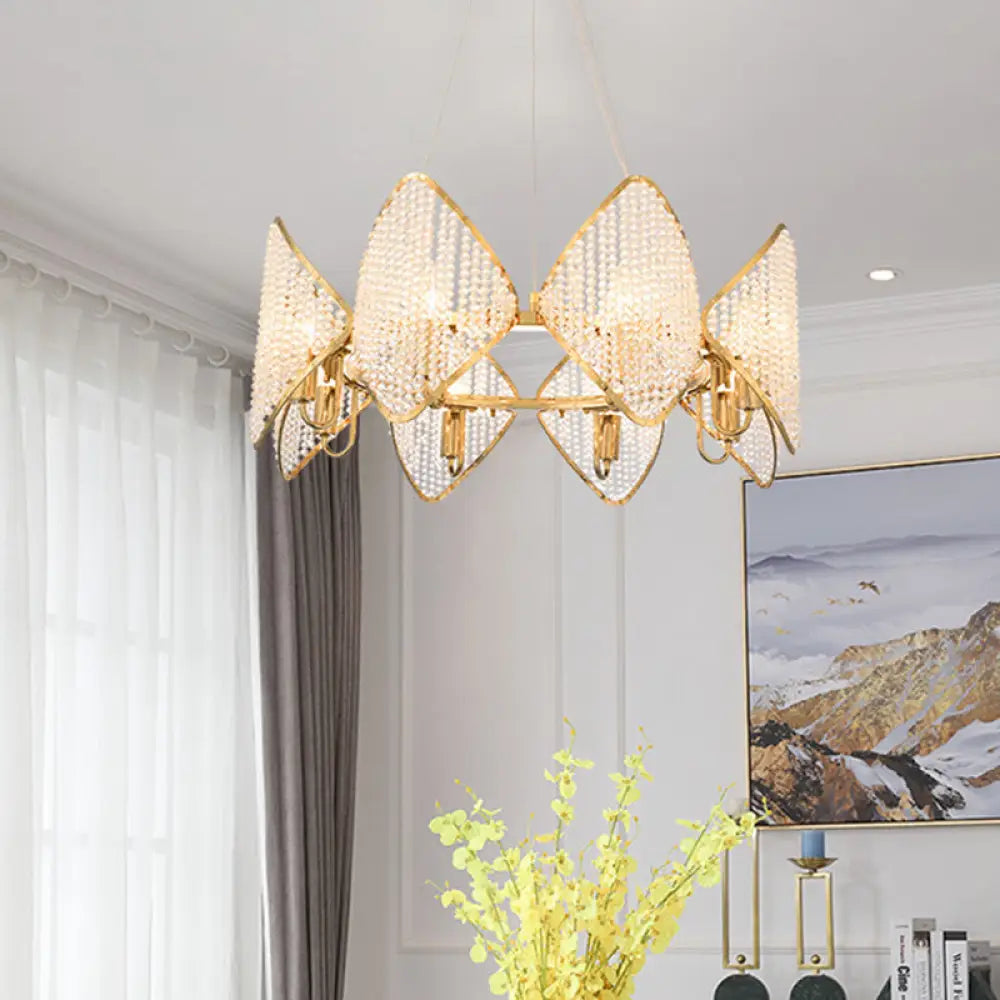 Modern Rhombus Crystal Chandelier - 8 Heads Gold Finish Suspension Pendant