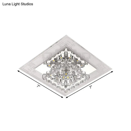 Modern Rhombus Flush Mount Ceiling Light With Clear Crystal Design Led Hallway Lighting Fixture In