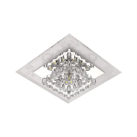 Modern Rhombus Flush Mount Ceiling Light With Clear Crystal Design Led Hallway Lighting Fixture In