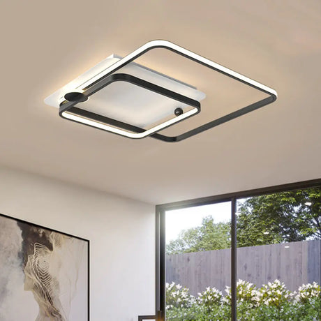 Modern Rhombus Frame Led Flush Light In Black/Gold 18’/21.5’ Sizes Warm/White Option Black /