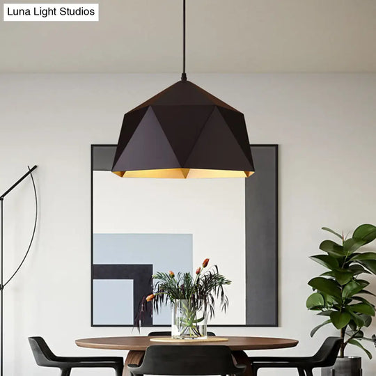 Rhombus Cut Metal Suspension Lamp - Loft Style Pendant Light For Living Room With 1-Light Fixture