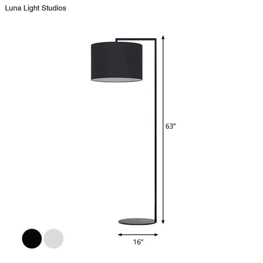 Modern Right Angle Floor Lamp - Simple Metal 1-Head White/Black Fabric Ideal For Living Room Reading