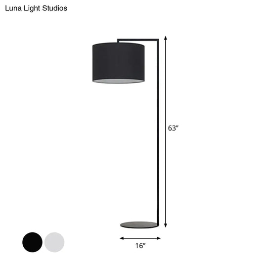 Modern Right Angle Floor Lamp - Simple Metal 1-Head White/Black Fabric Ideal For Living Room Reading
