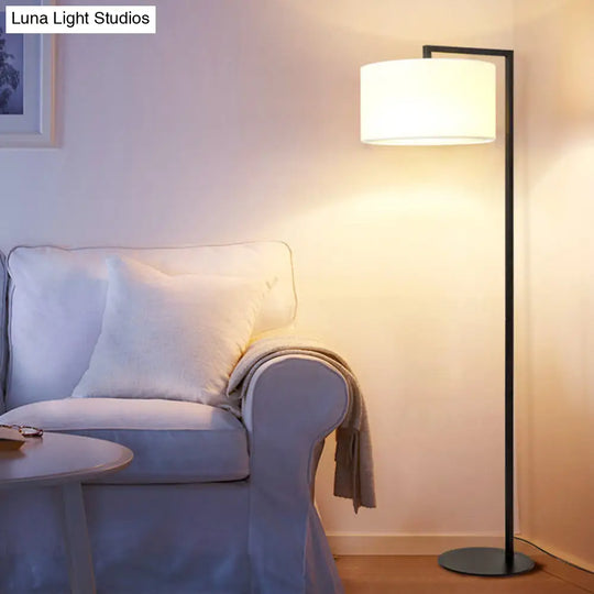 Modern Right Angle Floor Lamp - Simple Metal 1-Head White/Black Fabric Ideal For Living Room Reading
