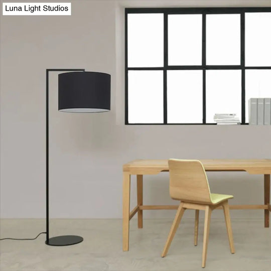 Modern Right Angle Floor Lamp - Simple Metal 1-Head White/Black Fabric Ideal For Living Room Reading