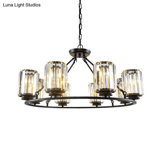 6/8 Bulb Clear Crystal Ring Chandelier With Black Cylinder Shade