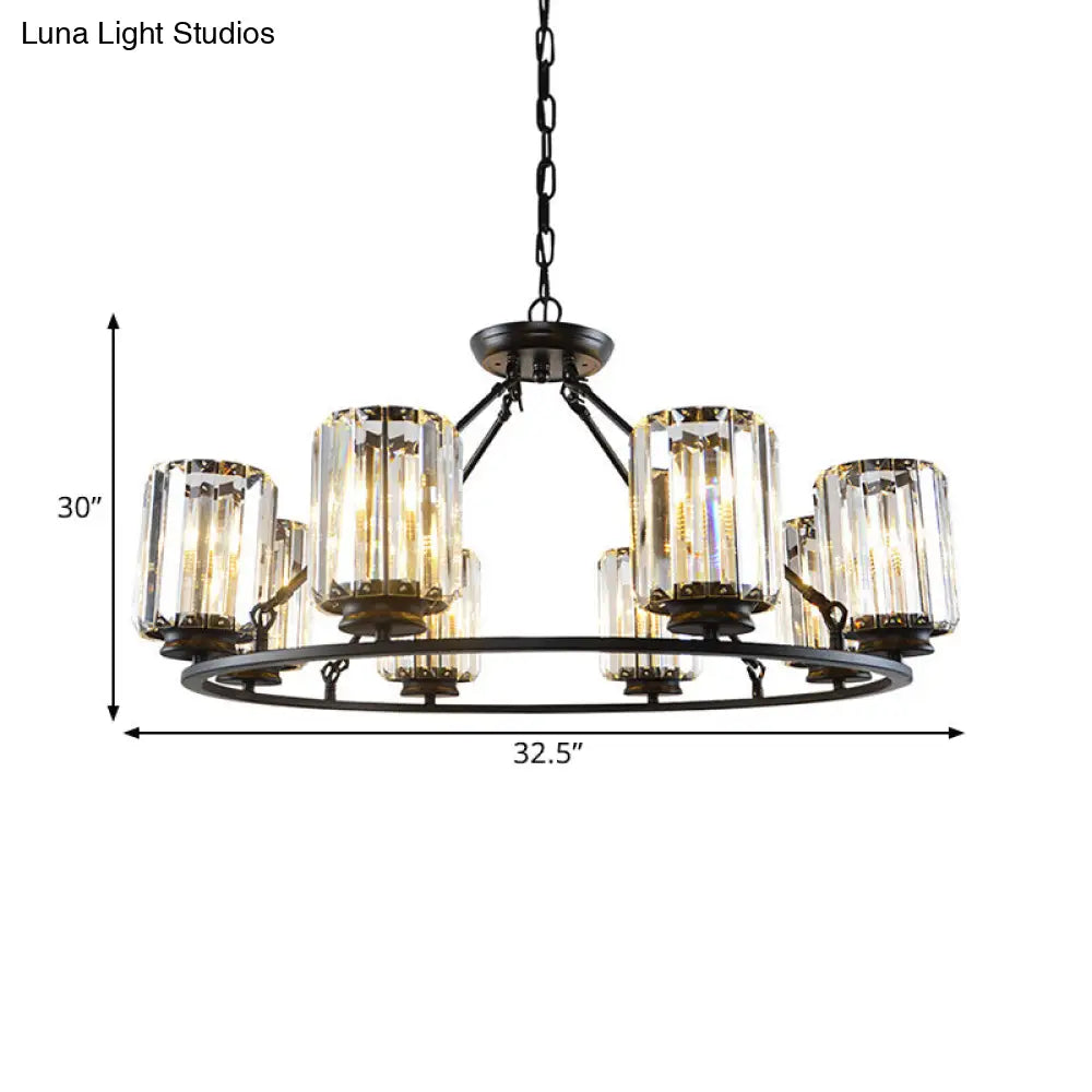 6/8 Bulb Clear Crystal Ring Chandelier With Black Cylinder Shade