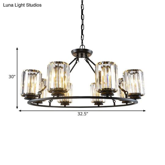 6/8 Bulb Clear Crystal Ring Chandelier With Black Cylinder Shade