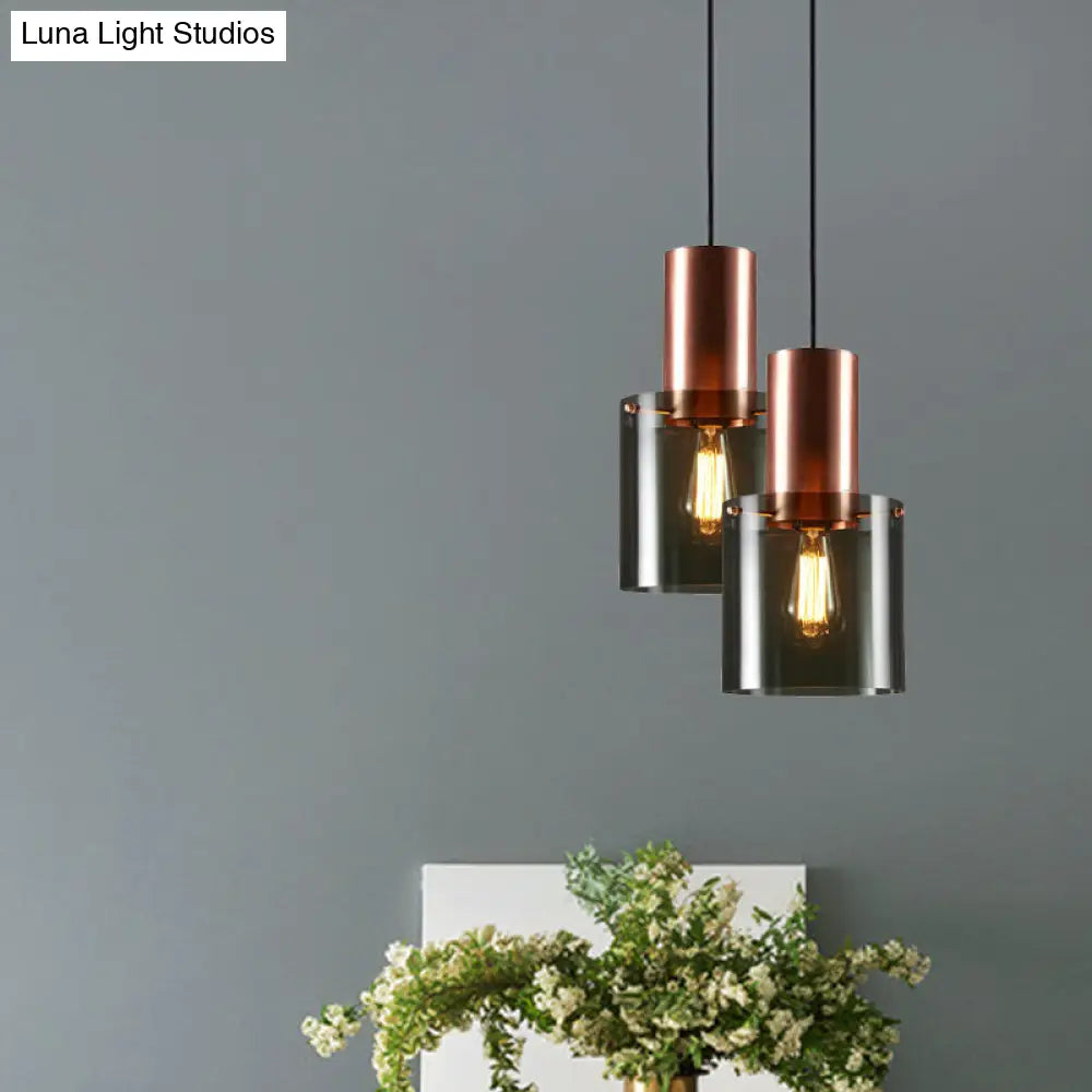 Modern Rose Gold/Gold Bottle Pendant Lamp - Smoky Grey Glass Ceiling Hang Light For Kitchen Bar