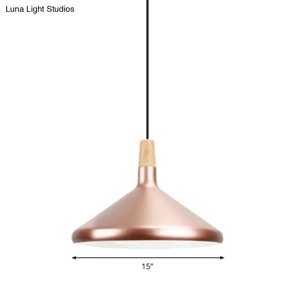 Modern Rose Gold Pyramid Pendant Lamp - Aluminum Hanging Light For Study Room