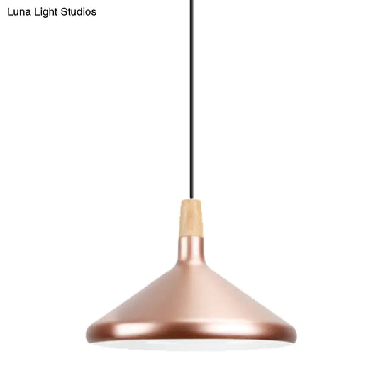 Modern Rose Gold Pyramid Pendant Lamp - Aluminum Hanging Light For Study Room