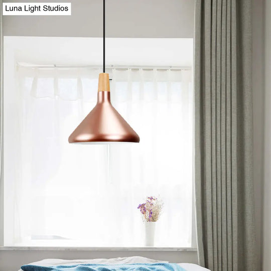 Modern Rose Gold Pyramid Pendant Lamp - Aluminum Hanging Light For Study Room / 10.5