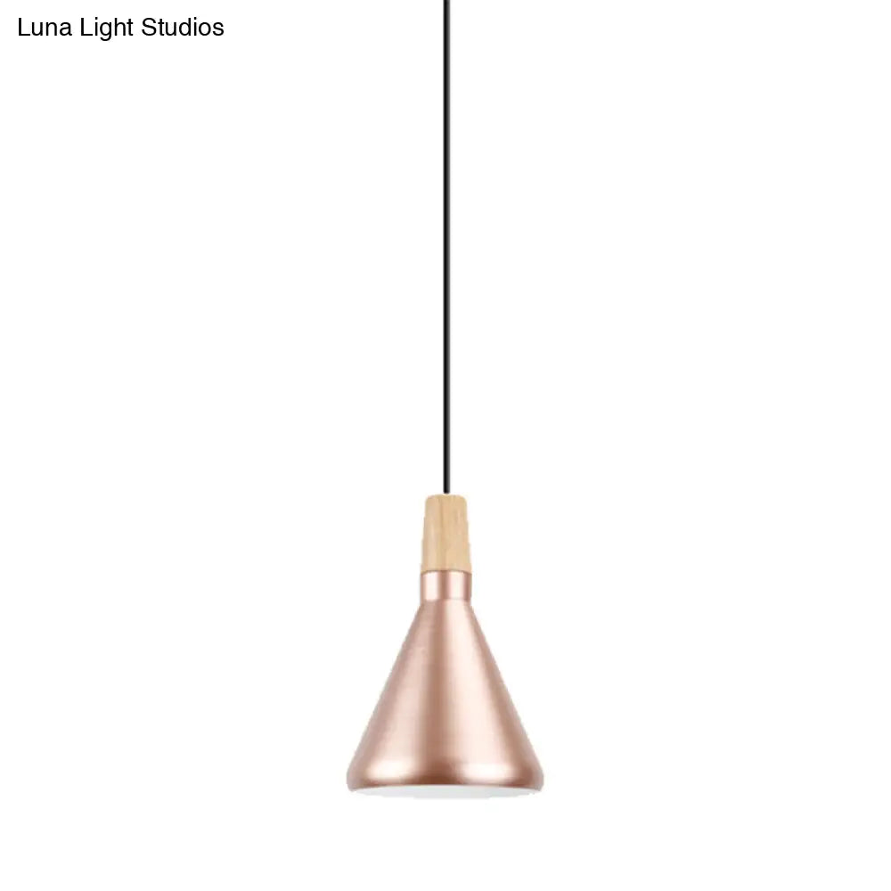 Modern Rose Gold Pyramid Pendant Lamp - Aluminum Hanging Light For Study Room
