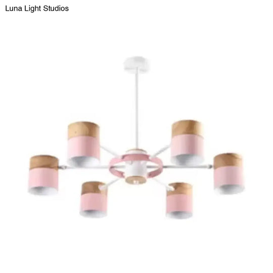 Modern Rotatable Metal Cylinder Chandelier: Macaron Style Ceiling Light For Nursing Room