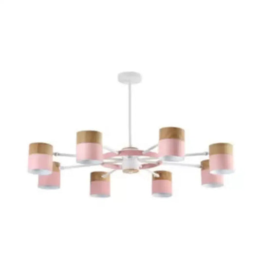 Modern Rotatable Metal Cylinder Chandelier: Macaron Style Ceiling Light For Nursing Room 8 / Pink