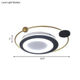 Modern Round Bedroom Flush Mount Light Fixture - 16.5’/20.5’ Metal Ceiling In Black/Gold Led