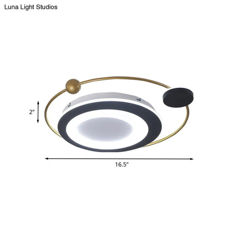 Modern Round Bedroom Flush Mount Light Fixture - 16.5’/20.5’ Metal Ceiling In Black/Gold Led