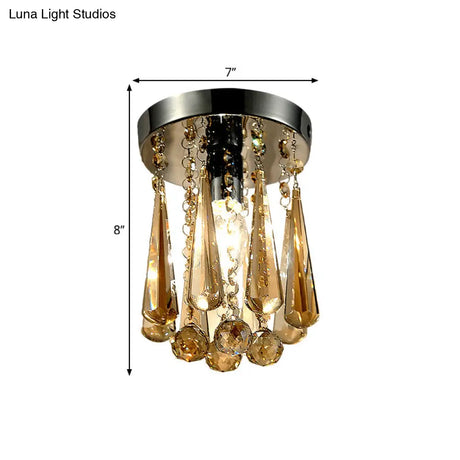 Modern Round Canopy Crystal Flush Mount Ceiling Lamp